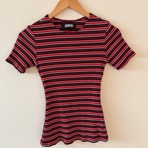 Reformation Uma Short Sleeve Ribbed Top Red Black Pink Multi Size  X-Small
